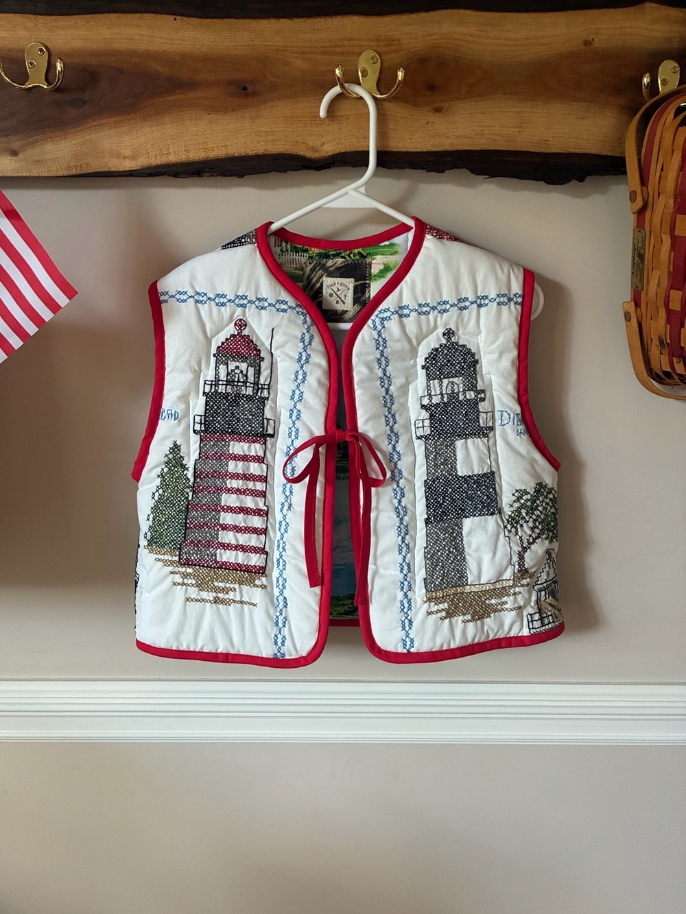 Field + Stitch Handmade Patchwork Vintage Upcycled Lighthouse Quilt Vest S